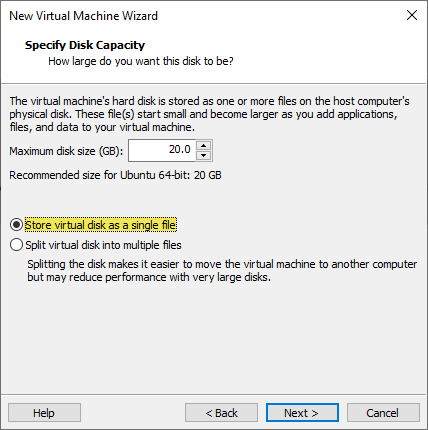 Specify hard disk space