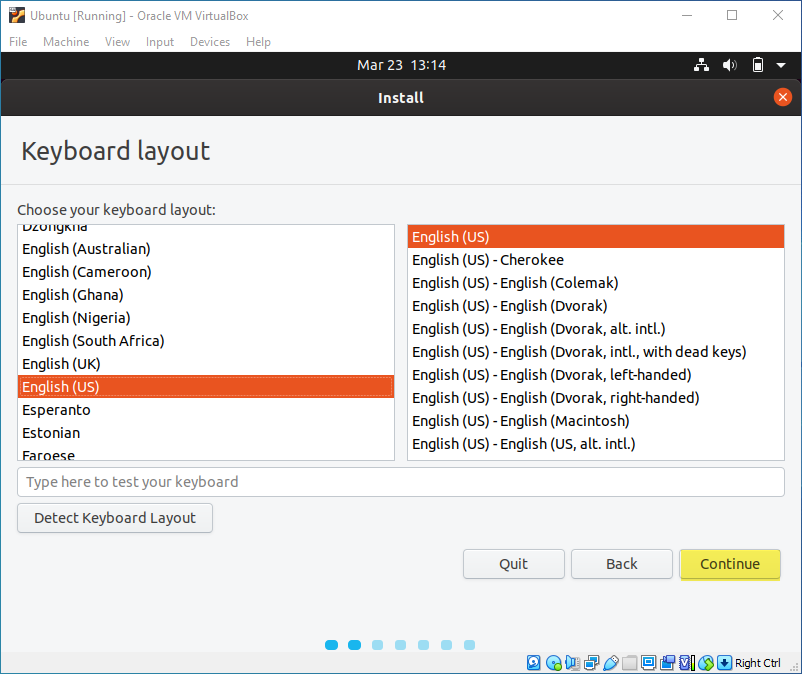 Select your keyboard layout