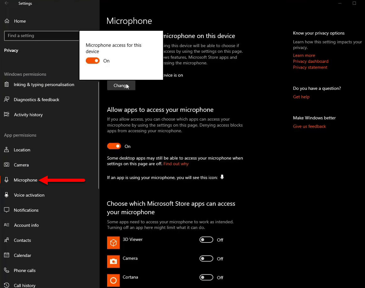 how to turn on microphone windows 10