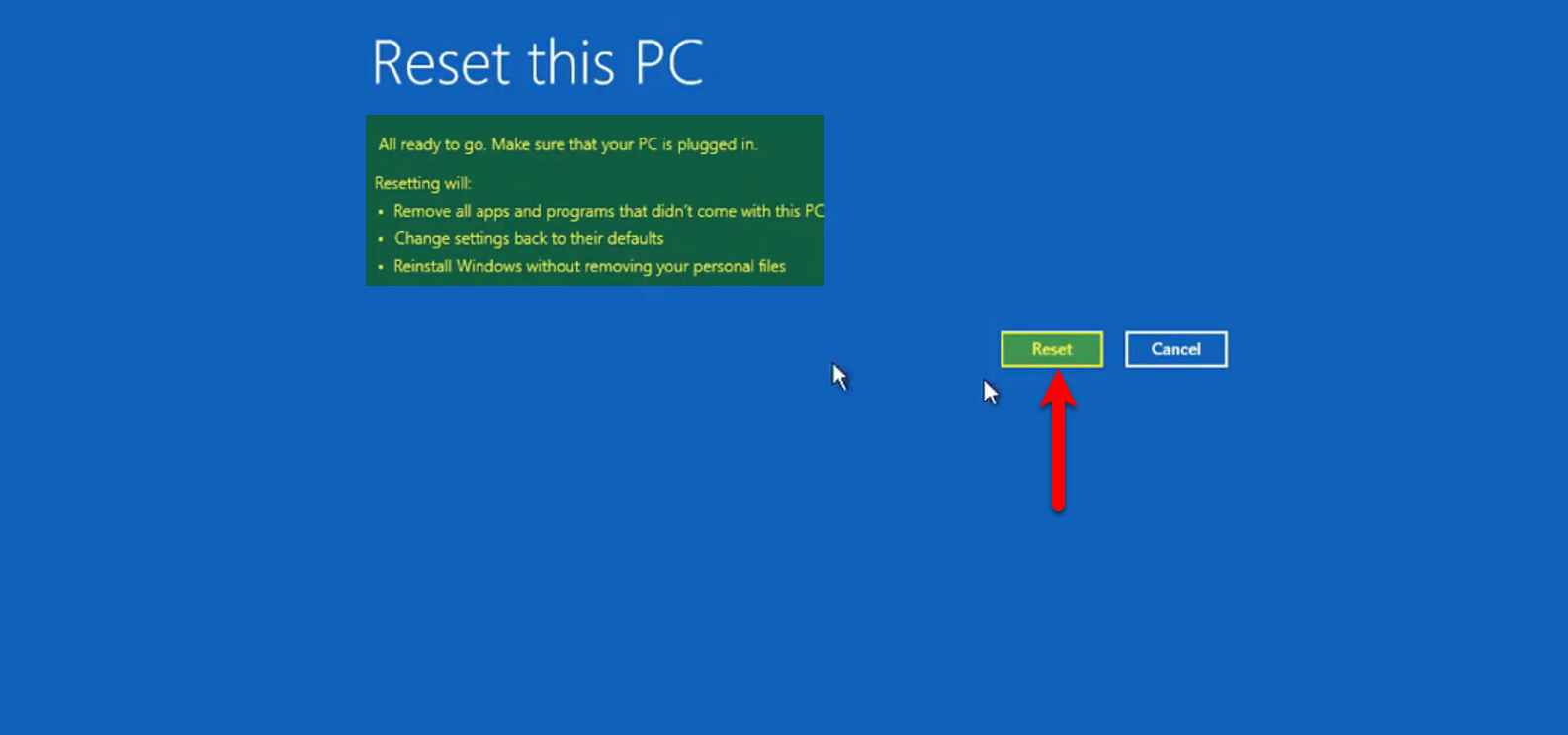 windows 10 resetting this pc stuck at 85 percent