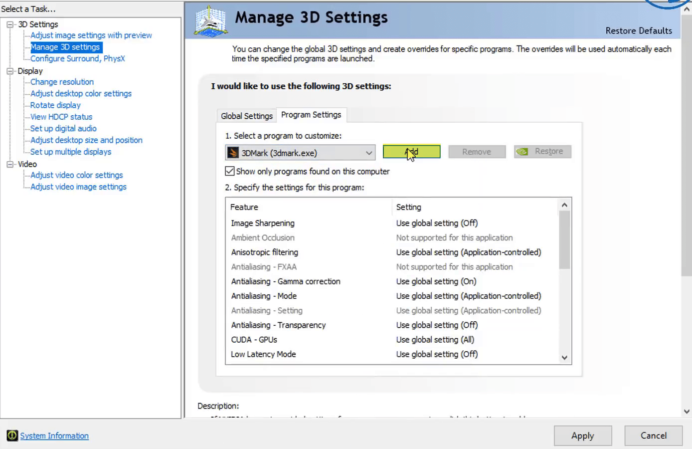 max frames manage 3d settings nvidia