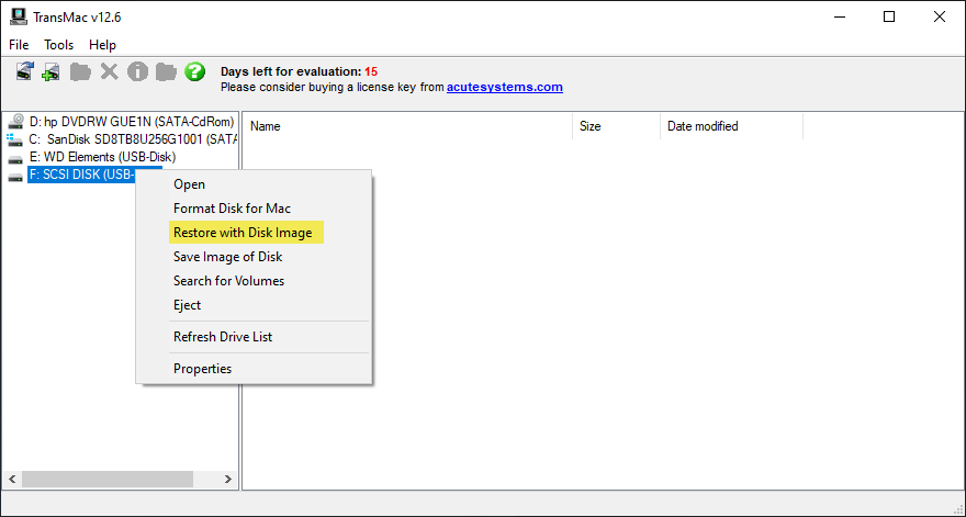 Restore with disk image