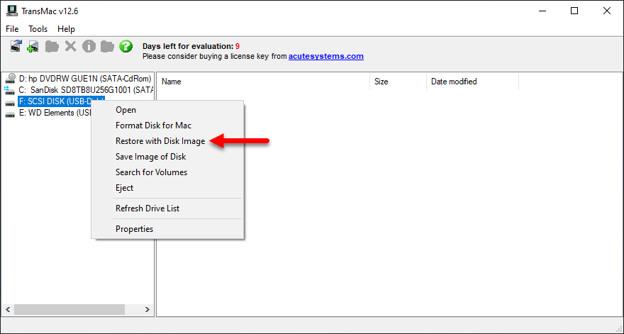 Restore with disk image