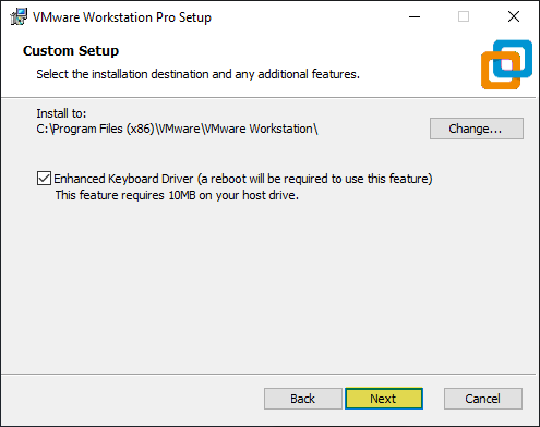 vmware player 15 enhanced keyboard driver disables keyboard