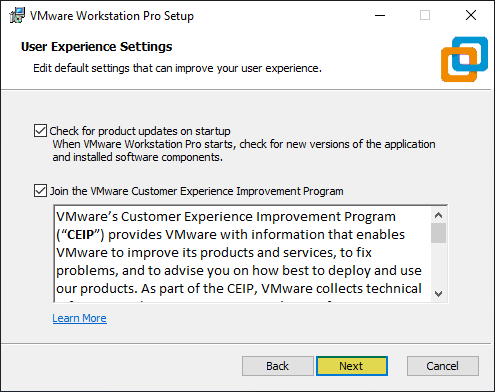 User experience settings