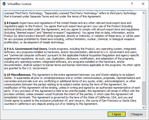 Agree with VirtualBox license