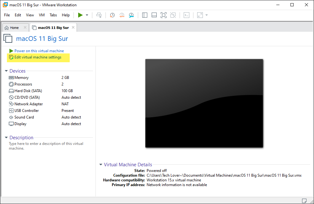 Edit virtual machine settings