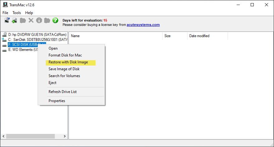 using transmac to make a disc from windows for mac