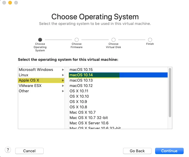 Select operating system