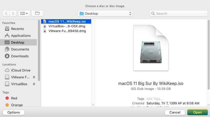 Select macOS Big Sur vmdk