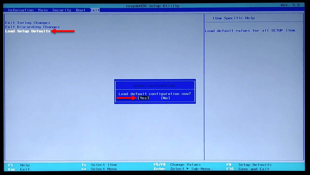 Load Setup Defaults