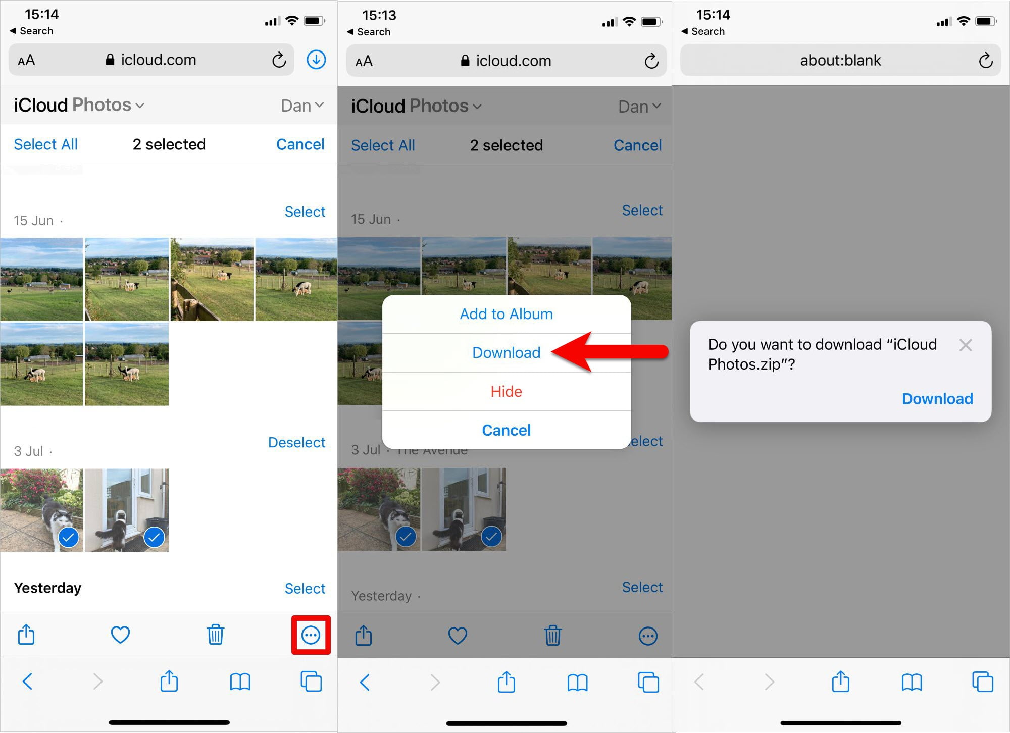 select photos button does not appear in icloud