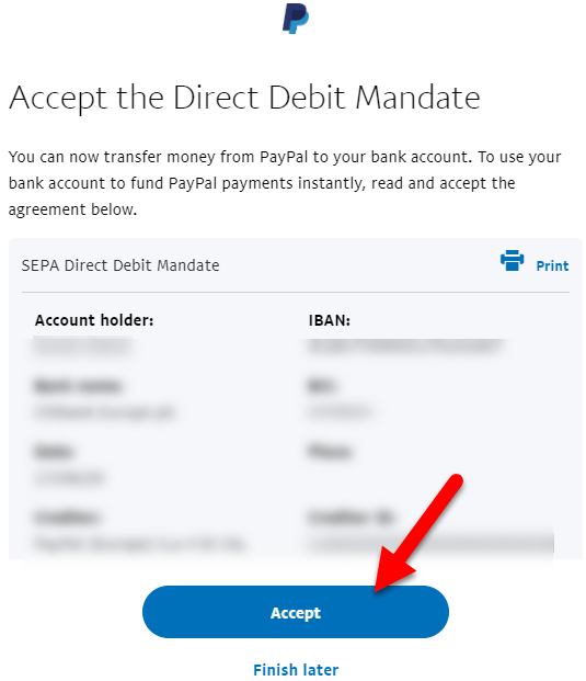 Accept the direct debit mandate