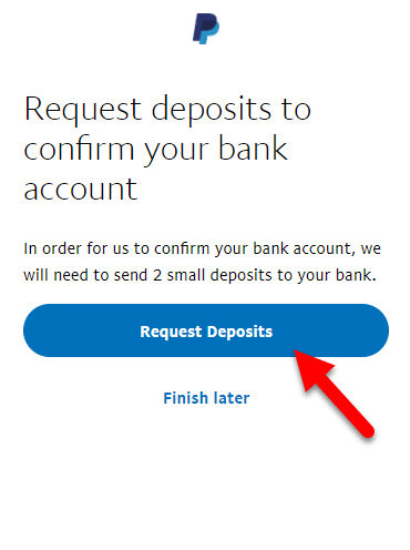 Request deposits to confirm your bank account