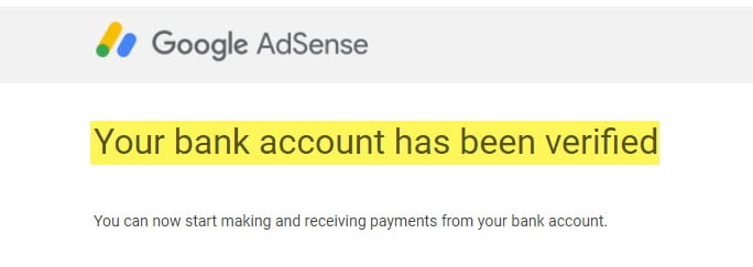 Bank account verified