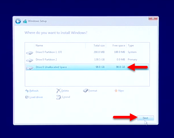 Select the unallocated disk