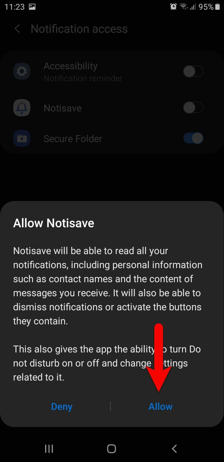 Turn on Notisave notification