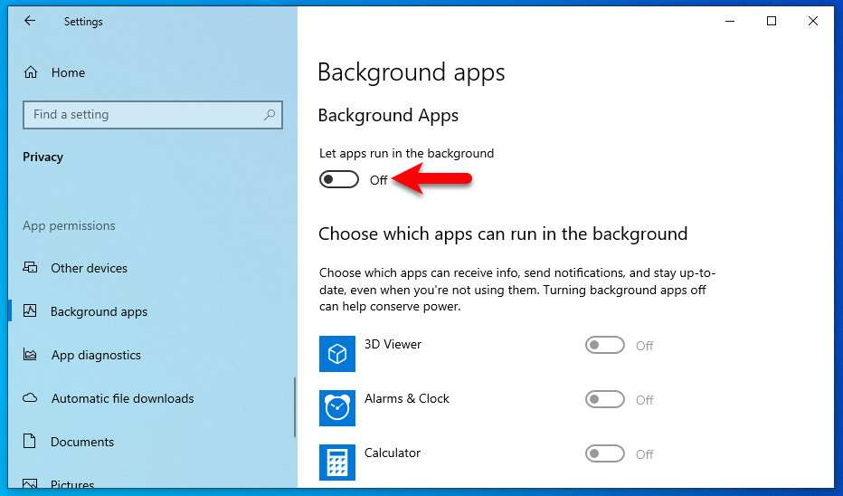 Disable Background apps