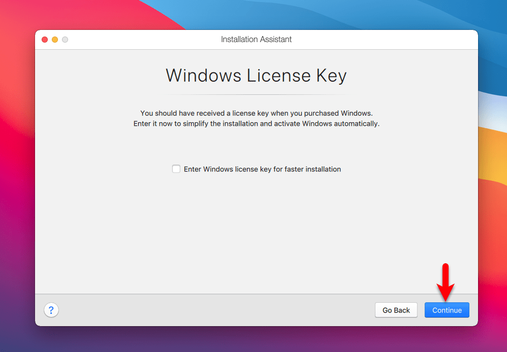 Enter Windows license key