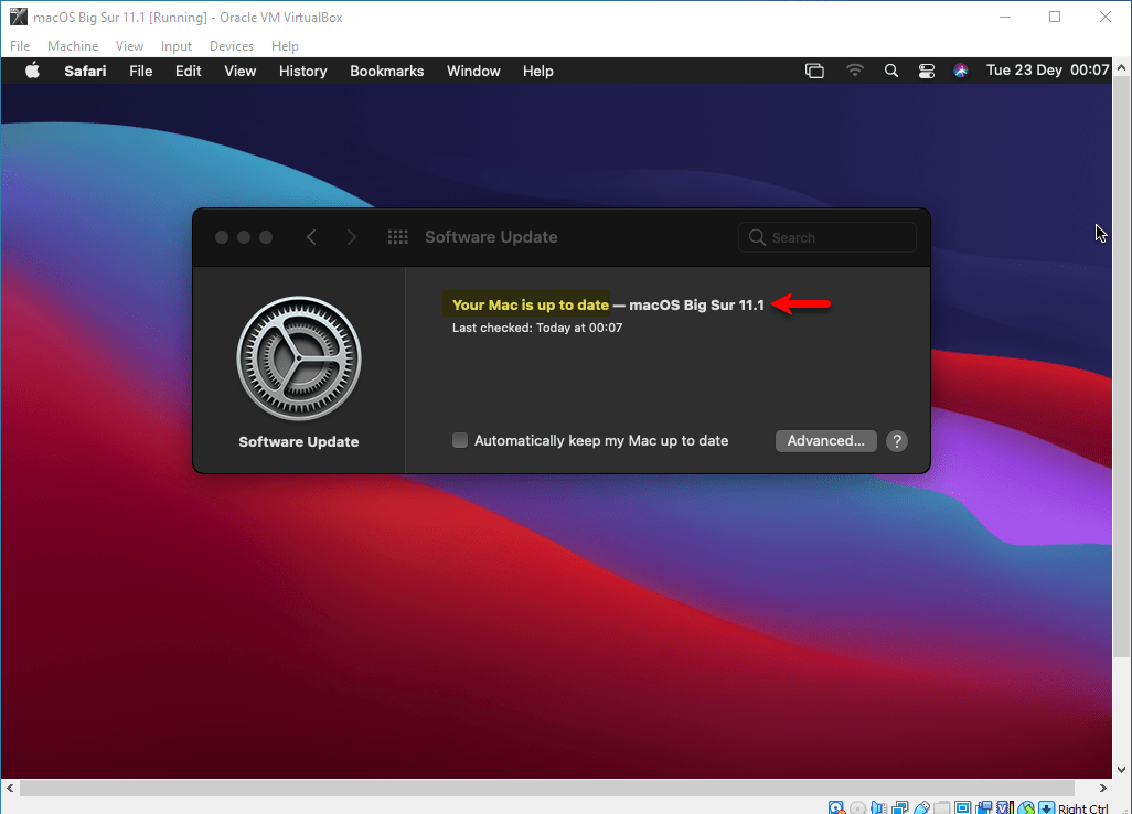 How to Update macOS Big Sur to 11.1 on VirtualBox on Windows