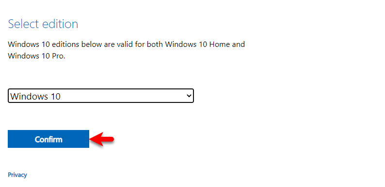 Select Windows version