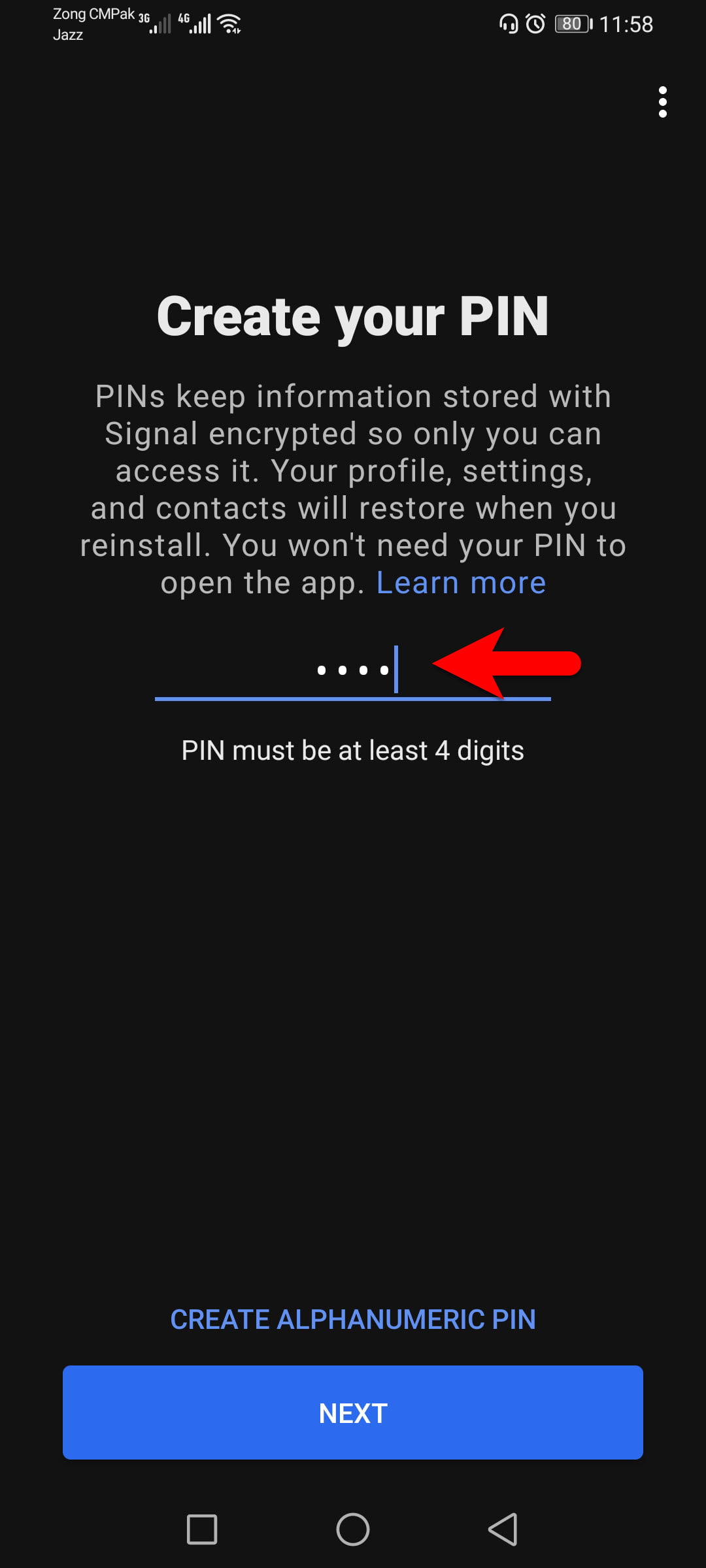 Create PIN