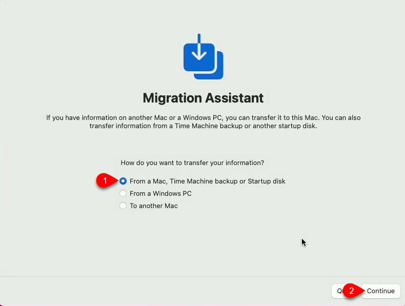 From a Mac, Time machine backup or startup disk