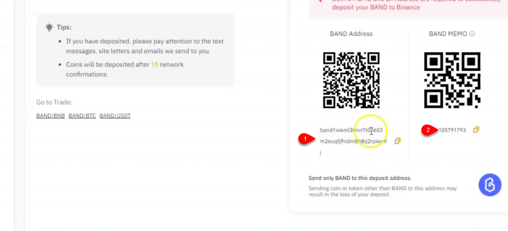 binance memo and address