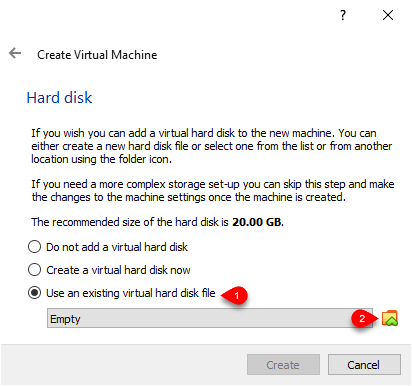 Use an existing virtual hard disk file