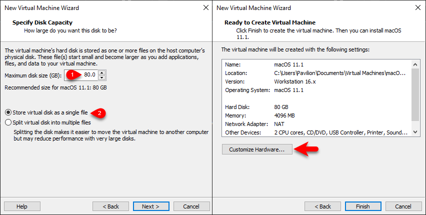 Choose disk size