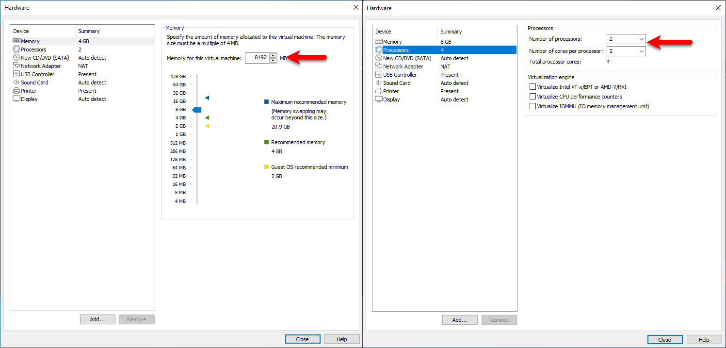 Increase Memory and processor