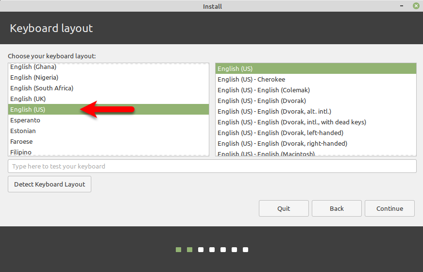 Select your keyboard layout