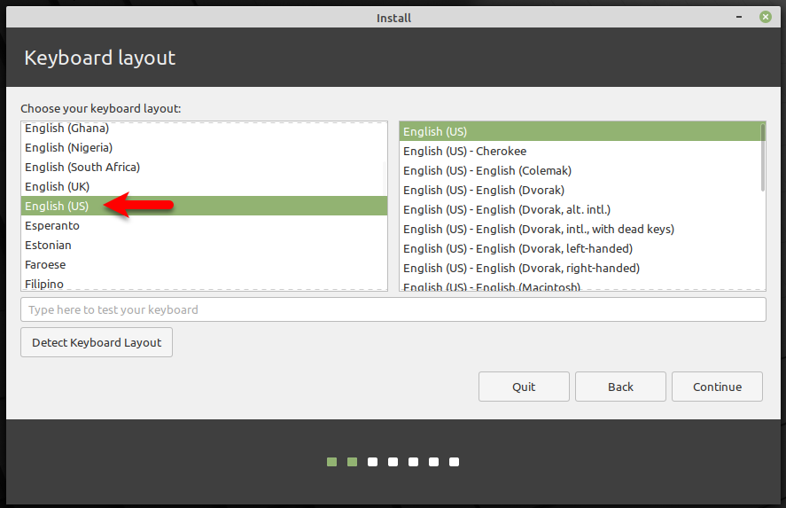 Select your Keyboard layout