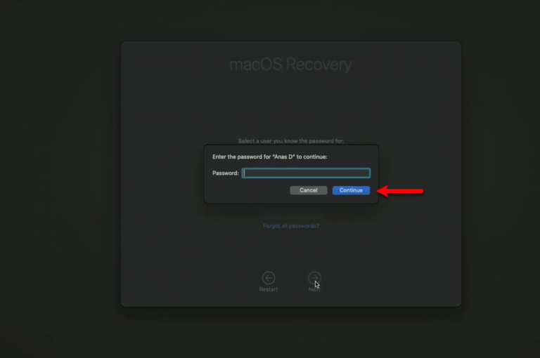 macos recovery mode reset password