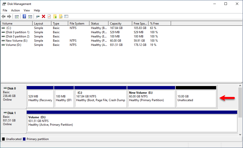 Unallocated drive