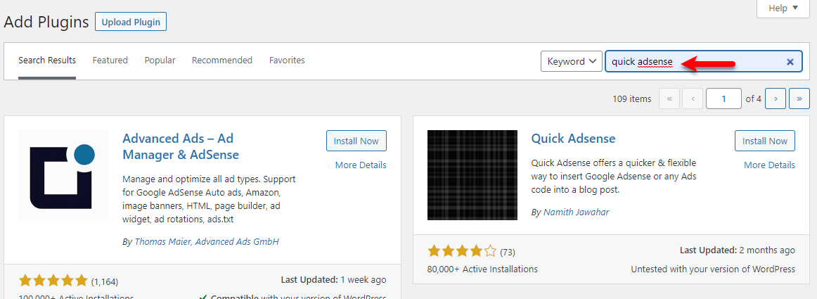 Search for Quick AdSense