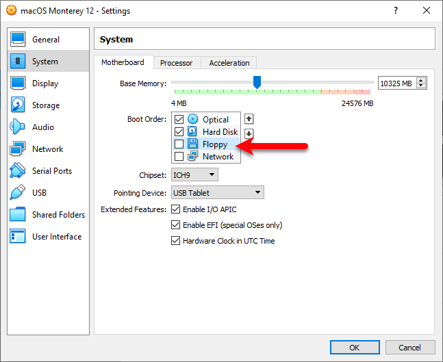 Deselect Floppy