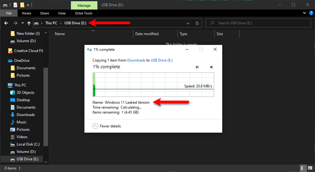 Copy Windows 11 setup file to USB