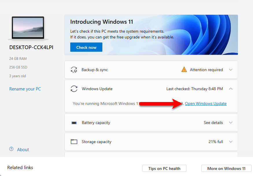 Open Windows update
