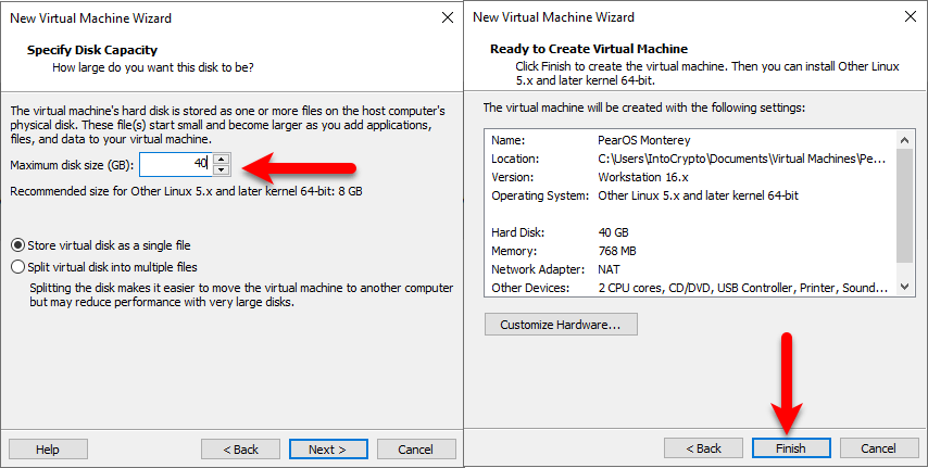 Select disk size