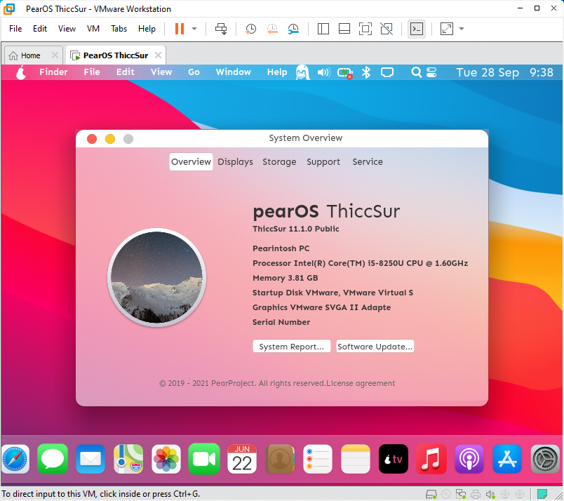 PearOS ThiccSur on VMware