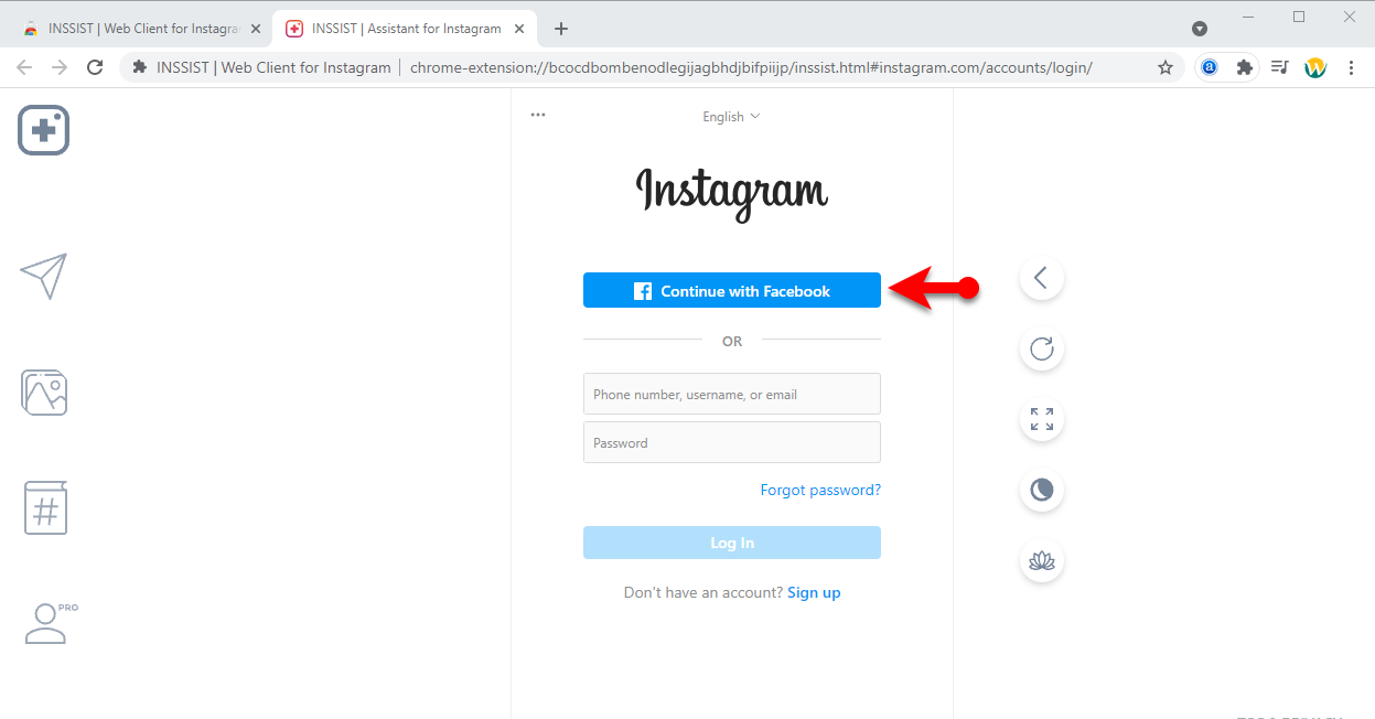 Enter your Instagram username and password