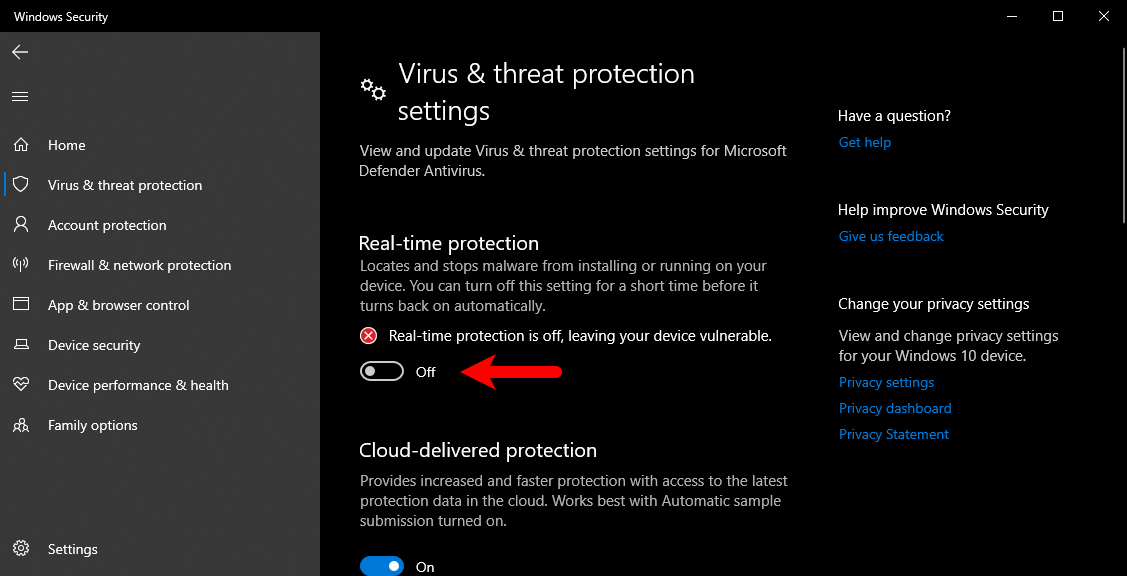 Turn off real-time protection