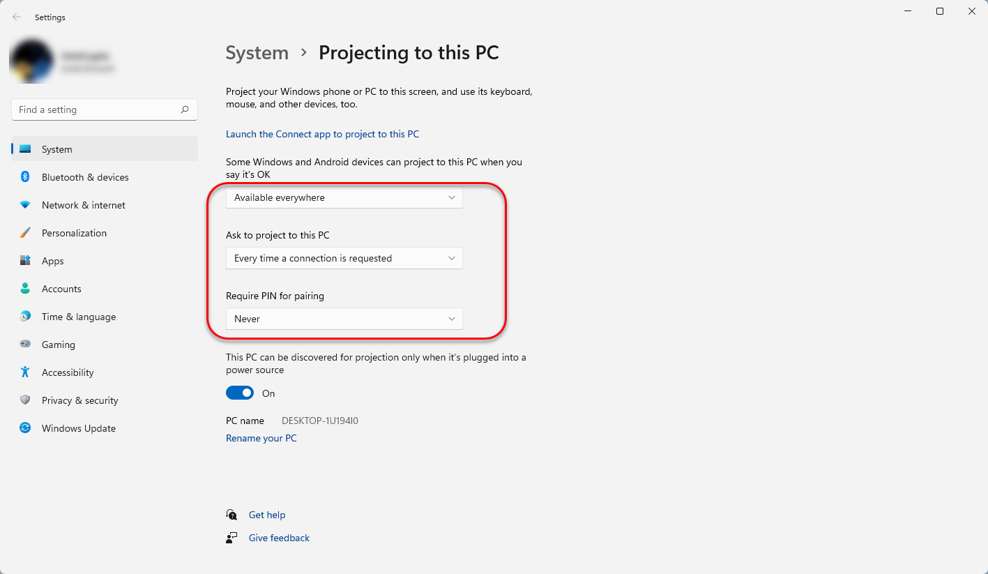 Edit Projection settings