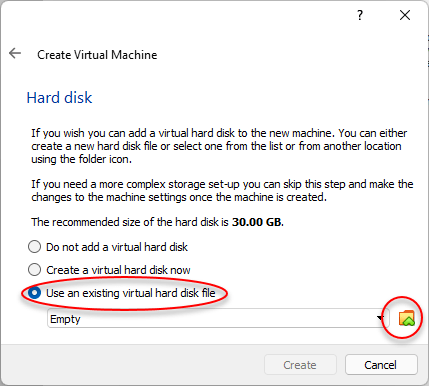 Existing hard disk file