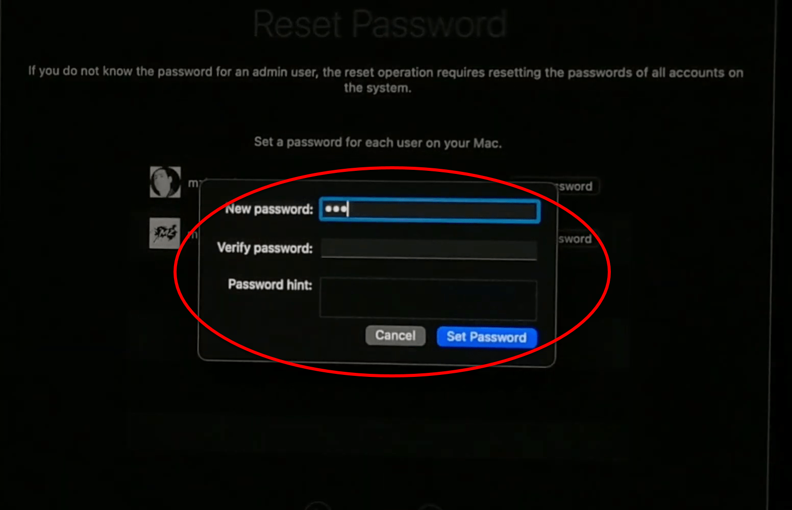 Set new password