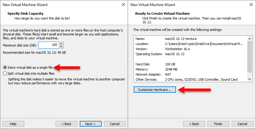 Specify disk capacity and customize hardware