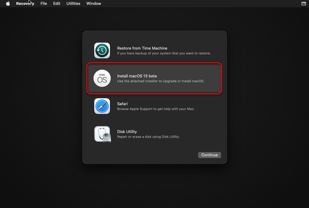 Install macOS Ventura 13 Beta